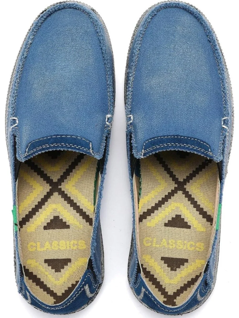 VILOCY Men's Sky Blue Rubber Canvas Slip On Loafers Vintage Flat Casual Shoes